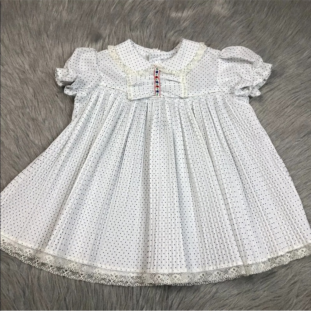 Vintage Baby White Dot Pleated Accordion Dress